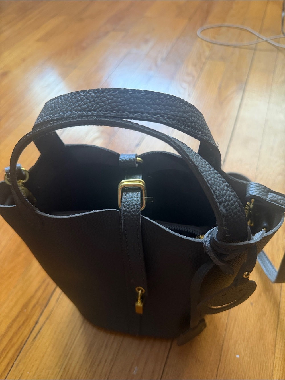 Classic Grey Leather Tote Handbag with Gold Hardware